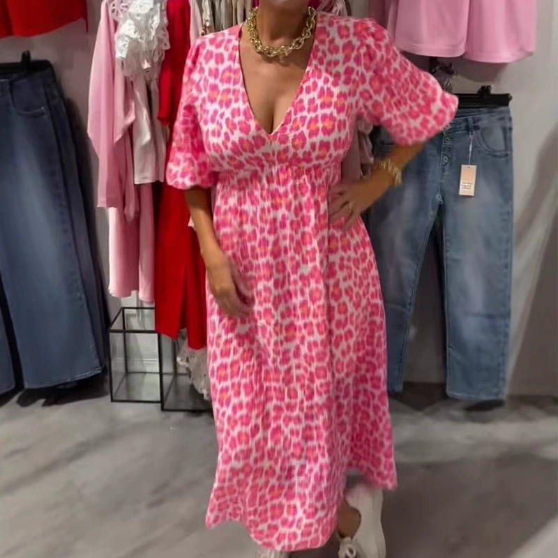 📢📢60% de réduction ! Robe Imprimée à Col en V pour Femme – Confort, Élégance & Polyvalence ✨👗