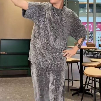 💖2025 tout nouveau design✨Costume deux pièces pour homme avec chemise à manches courtes et pantalon large🩳
