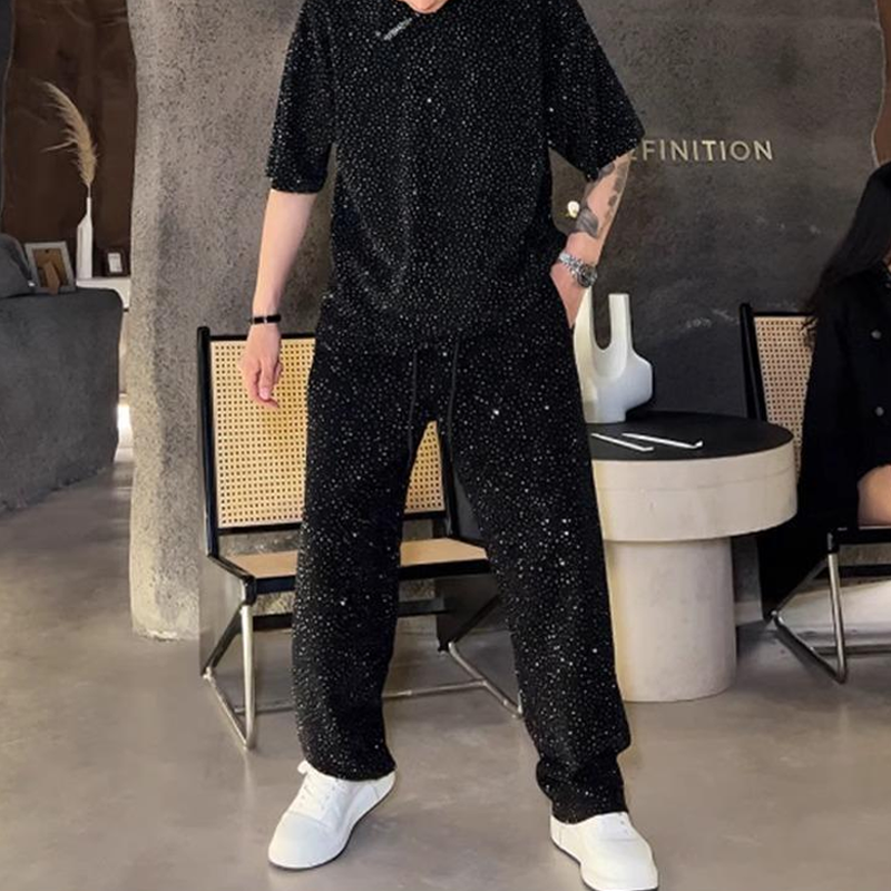 💖2025 tout nouveau design✨Costume deux pièces pour homme avec chemise à manches courtes et pantalon large🩳