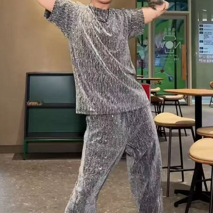 💖2025 tout nouveau design✨Costume deux pièces pour homme avec chemise à manches courtes et pantalon large🩳