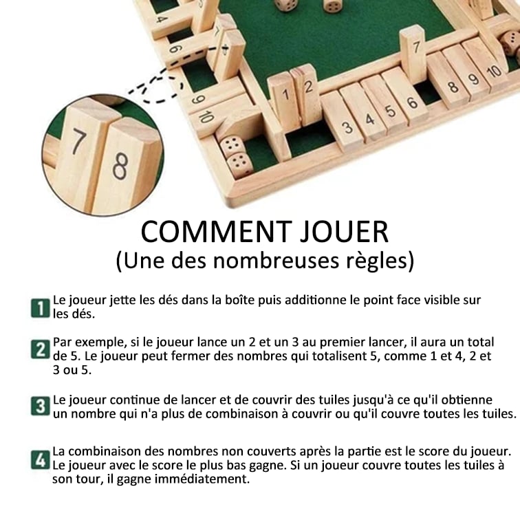 🔥Stock limité disponible 50 % DE RÉDUCTION🔥 JEUX DE FAMILLE AMUSANTS - Jeu de société Shut The Box 🎲
