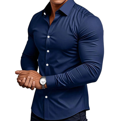 🔥DERNIER JOUR DE SOLDES -50%🔥Chemise boutonnée à manches longues et revers de couleur unie pour homme, quatre saisons, de haute qualité