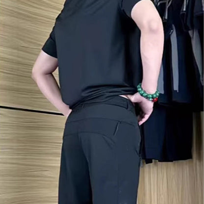⏰🔥OFFRE LIMITÉE : 50 % DE RÉDUCTION !🔥Plus de 50K+ unités vendues! Ensemble deux pièces décontracté pour homme : t-shirt et pantalon en soie glacée extensible