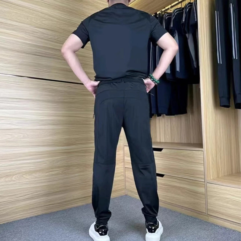 ⏰🔥OFFRE LIMITÉE : 50 % DE RÉDUCTION !🔥Plus de 50K+ unités vendues! Ensemble deux pièces décontracté pour homme : t-shirt et pantalon en soie glacée extensible