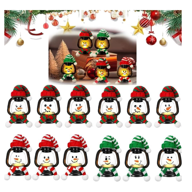 🔥Stock limité disponible 50% de réduction🔥Décoration de Noël : Mini Lanterne Bonhomme de Neige avec Bonnets et Écharpes