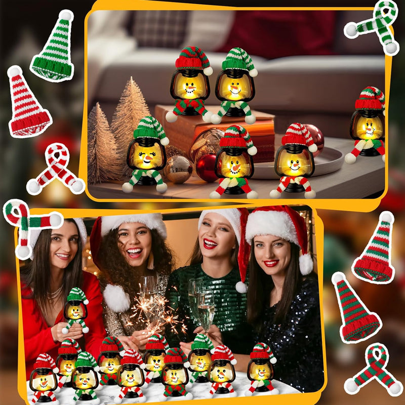 🔥Stock limité disponible 50% de réduction🔥Décoration de Noël : Mini Lanterne Bonhomme de Neige avec Bonnets et Écharpes