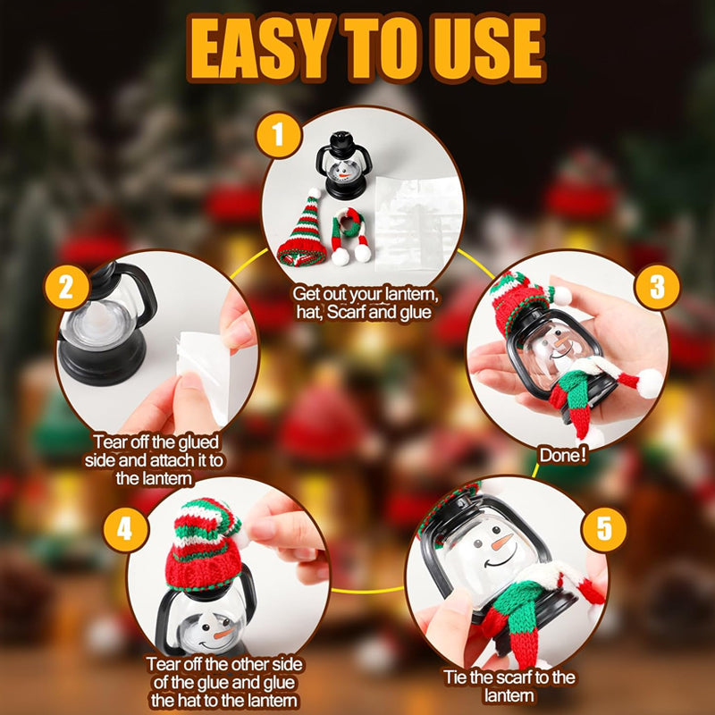 🔥Stock limité disponible 50% de réduction🔥Décoration de Noël : Mini Lanterne Bonhomme de Neige avec Bonnets et Écharpes