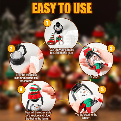 🔥Stock limité disponible 50% de réduction🔥Décoration de Noël : Mini Lanterne Bonhomme de Neige avec Bonnets et Écharpes