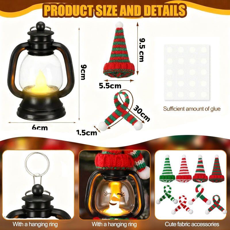 🔥Stock limité disponible 50% de réduction🔥Décoration de Noël : Mini Lanterne Bonhomme de Neige avec Bonnets et Écharpes