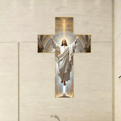 🔥 Offre Limitée ! ✨ Décoration Murale Croix Jésus Rétro - Bordure Dorée Élégante, Acrylique Lumineux, Symbole de Foi Inspirant ✝️✨