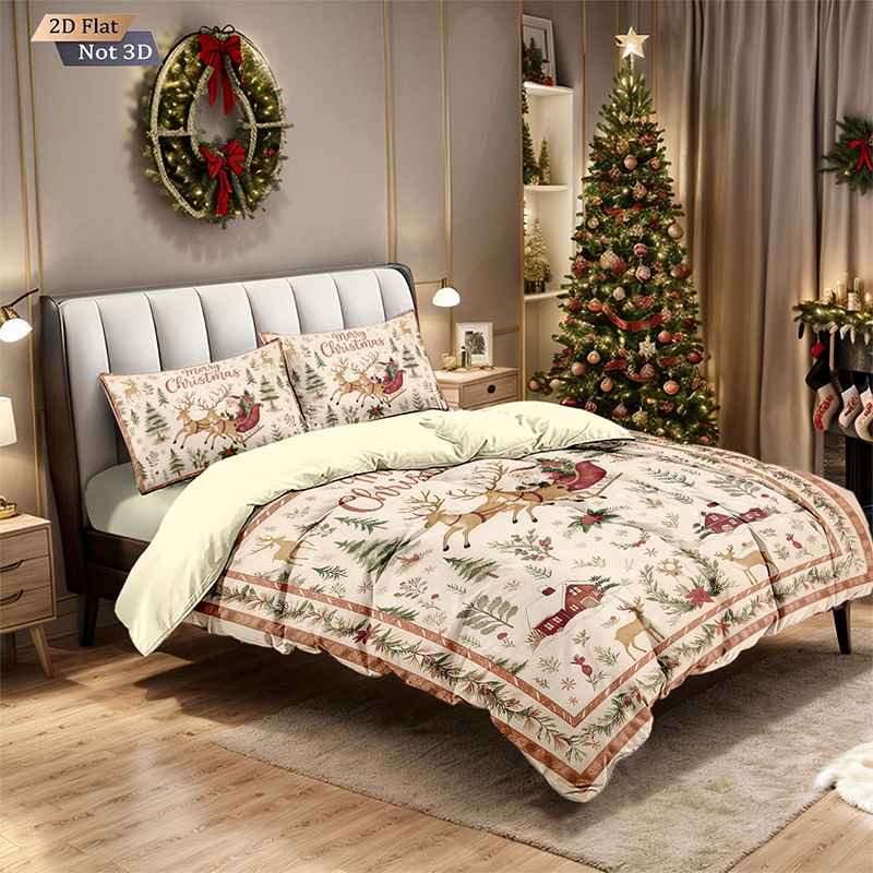 ⏳Spécial à durée limitée⏰Ensemble festif de housse de couette 3 pièces pour Noël🛏️❤️