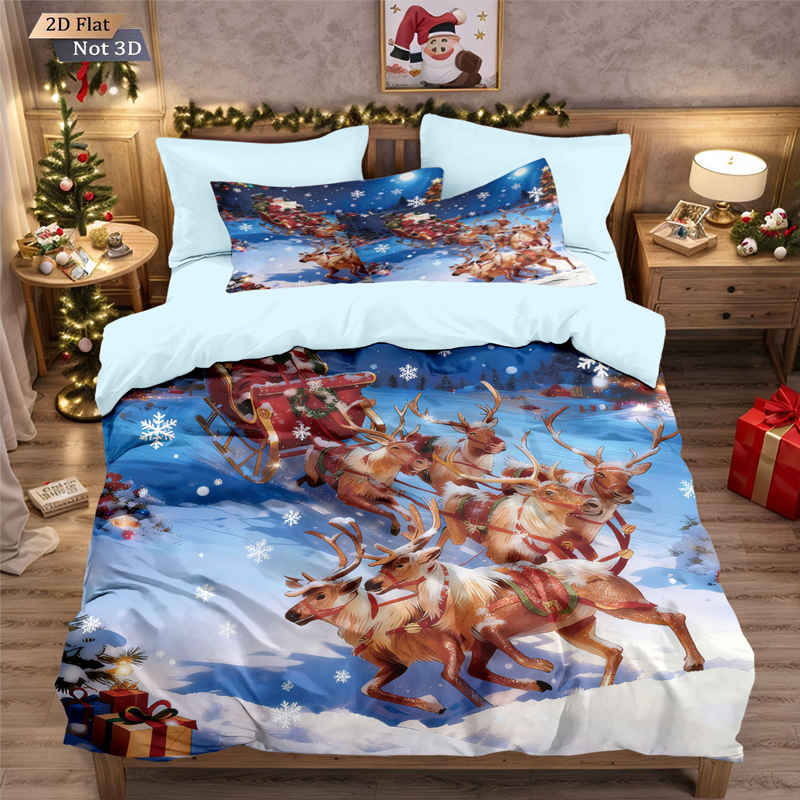 ⏳Spécial à durée limitée⏰Ensemble festif de housse de couette 3 pièces pour Noël🛏️❤️