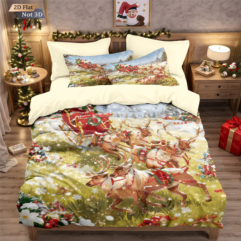 ⏳Spécial à durée limitée⏰Ensemble festif de housse de couette 3 pièces pour Noël🛏️❤️