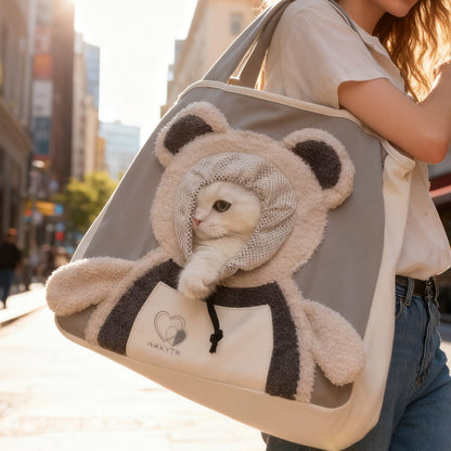 🐻🐾 Sac de Transport Nounours pour Animal – Design Tête à l'Air, Toile Confortable & Sécurisé pour Chats/Chiens Jusqu'à 4kg (Parfait pour l'Aventure !)