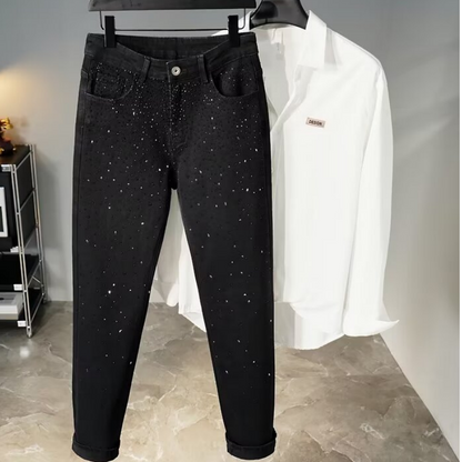 👖 Offre spéciale soldes à -50 % ! ✨ Jean slim noir orné de strass - Confort extensible, style éblouissant 💎🖤