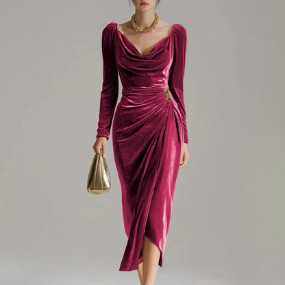 🔥VENTE LIMITÉE 50 % DE RÉDUCTION🔥Robe à manches longues avec col, froncée et fendue