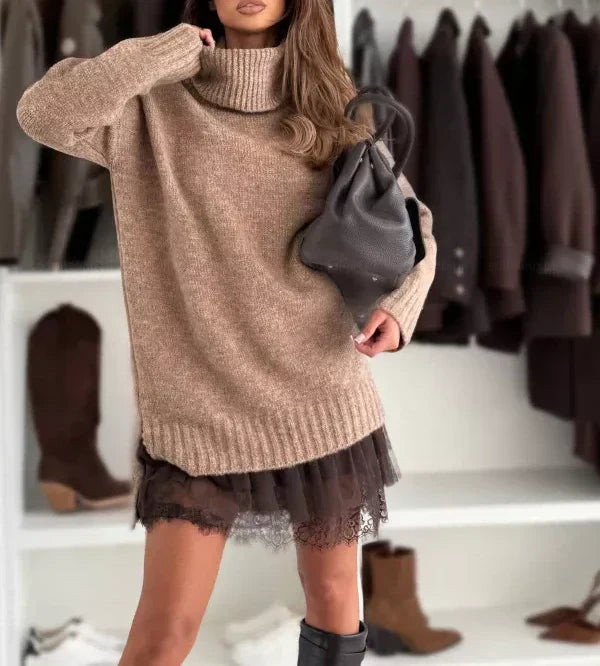 ❄️💃 Soldes d'hiver - 50 % de réduction 👗 Ensemble mini-robe et pull à col roulé pour femme