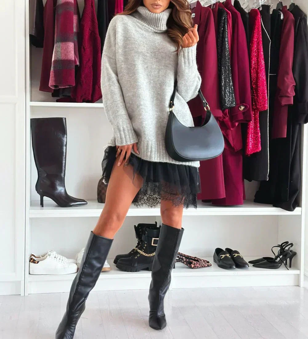 ❄️💃 Soldes d'hiver - 50 % de réduction 👗 Ensemble mini-robe et pull à col roulé pour femme