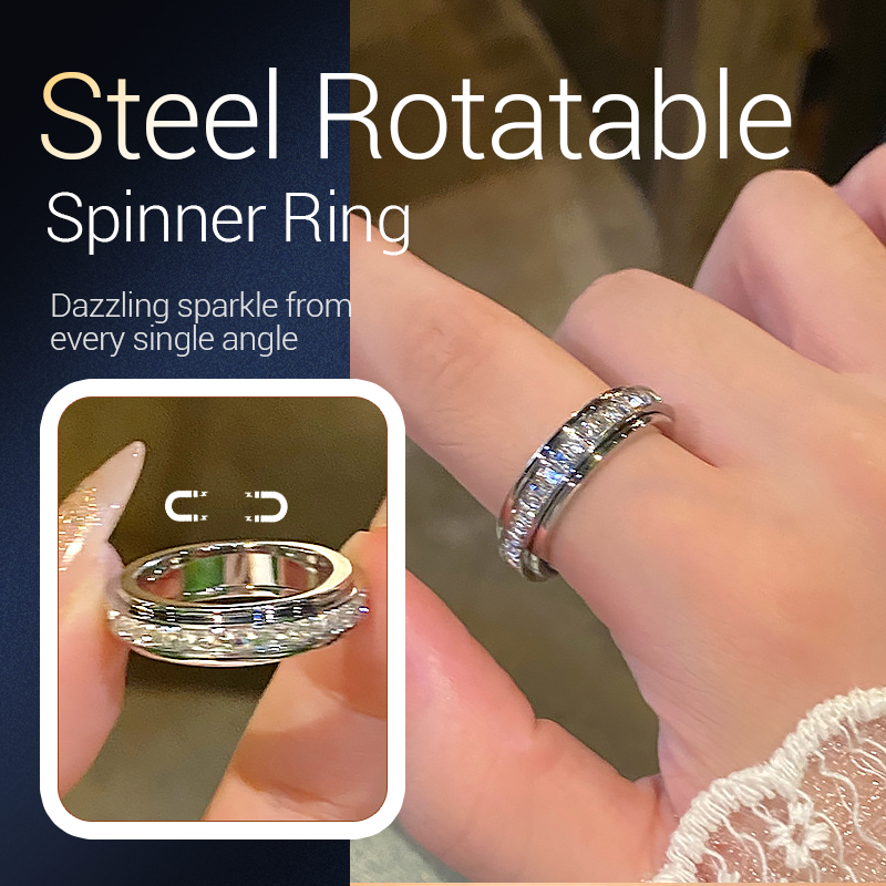 💍50% DE RÉDUCTION! ✨ BAGUE ROTATIVE TITANE - Zircone Cristal & Design Anti-Stress, Ajustable et Léger, Cadeau Élégant pour Lui/Elle 🌟🛒