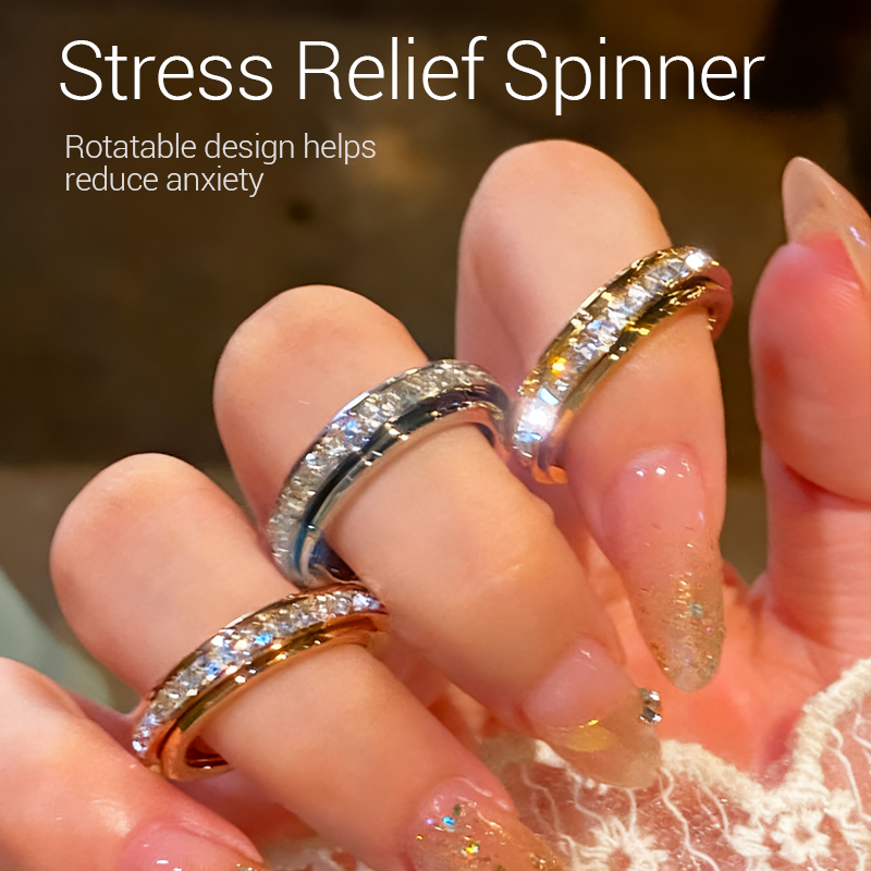 💍50% DE RÉDUCTION! ✨ BAGUE ROTATIVE TITANE - Zircone Cristal & Design Anti-Stress, Ajustable et Léger, Cadeau Élégant pour Lui/Elle 🌟🛒