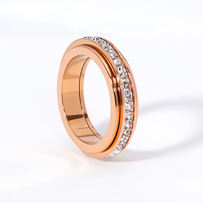 💍50% DE RÉDUCTION! ✨ BAGUE ROTATIVE TITANE - Zircone Cristal & Design Anti-Stress, Ajustable et Léger, Cadeau Élégant pour Lui/Elle 🌟🛒