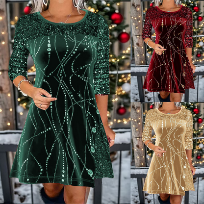 ⏳ Offre spéciale à durée limitée ! ⏰✨ Robe élégante évasée à paillettes – Scintillez en rouge, or et vert pour toutes les occasions 💃🌟