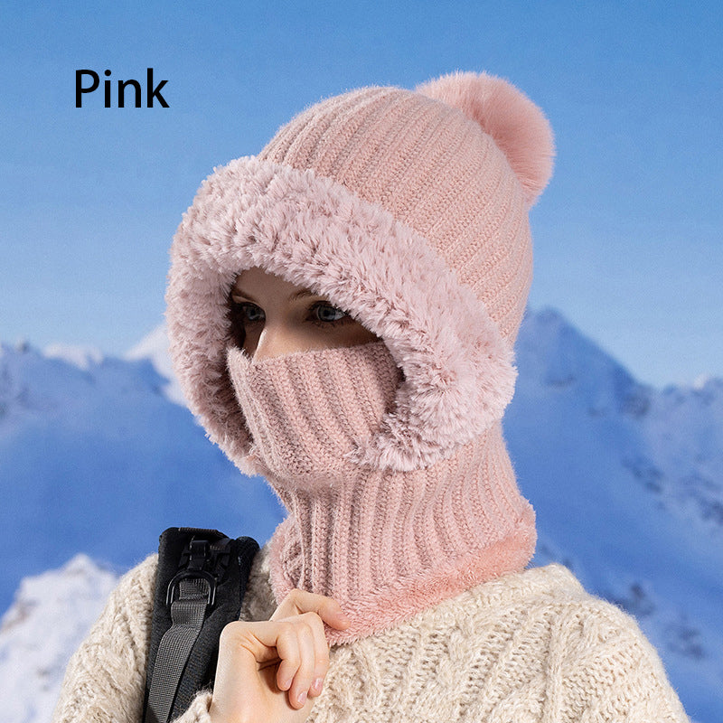 Bonnet Écharpe et Masque 3-en-1 Tricoté d'Hiver pour Femmes
