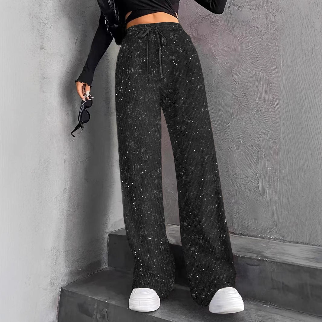 💖 Dernier jour de vente 50% de réduction💃Pantalon large à paillettes pour femme avec taille élastique
