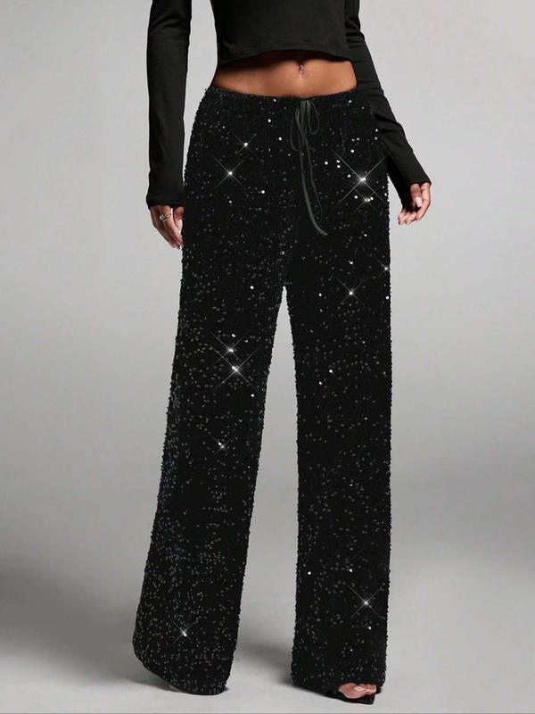 💖 Dernier jour de vente 50% de réduction💃Pantalon large à paillettes pour femme avec taille élastique