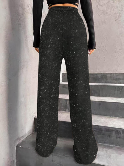 💖 Dernier jour de vente 50% de réduction💃Pantalon large à paillettes pour femme avec taille élastique