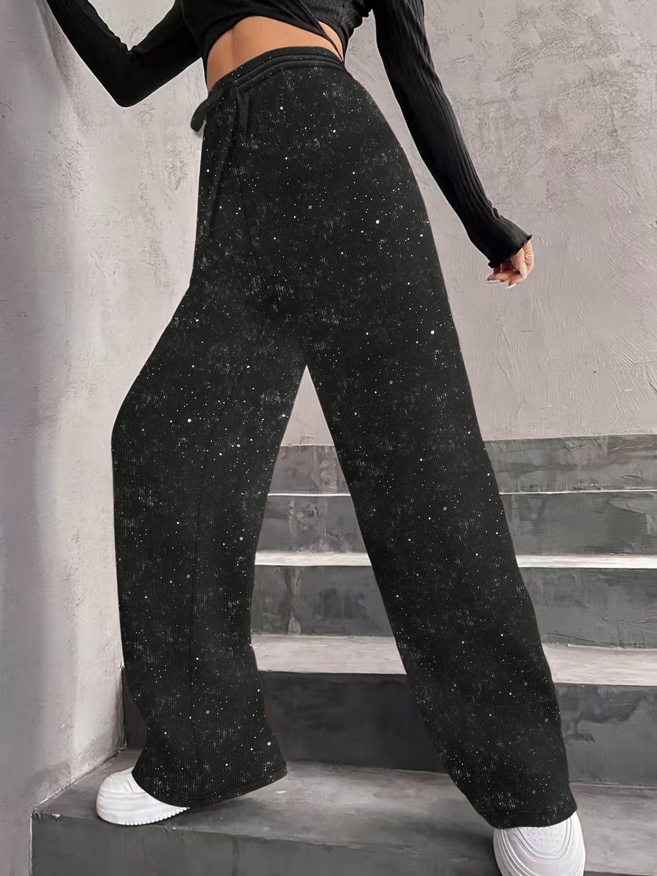 💖 Dernier jour de vente 50% de réduction💃Pantalon large à paillettes pour femme avec taille élastique