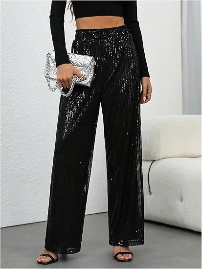 💖 Dernier jour de vente 50% de réduction💃Pantalon large à paillettes pour femme avec taille élastique