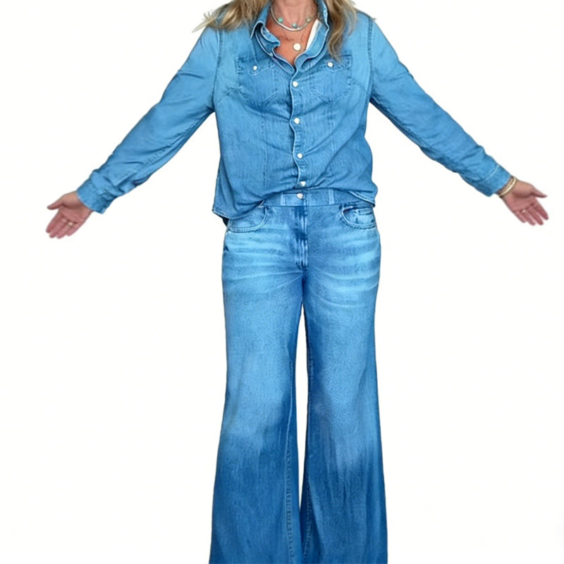👖 50% DE RÉDUCTION! 🌙 Pyjama Femme Fausse Toile de Jean – 2 Pièces Doux & Confortable, Pour Dormir ou Style Décontracté 🏠