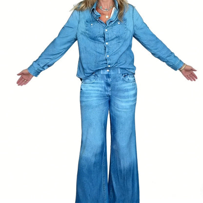 👖 50% DE RÉDUCTION! 🌙 Pyjama Femme Fausse Toile de Jean – 2 Pièces Doux & Confortable, Pour Dormir ou Style Décontracté 🏠