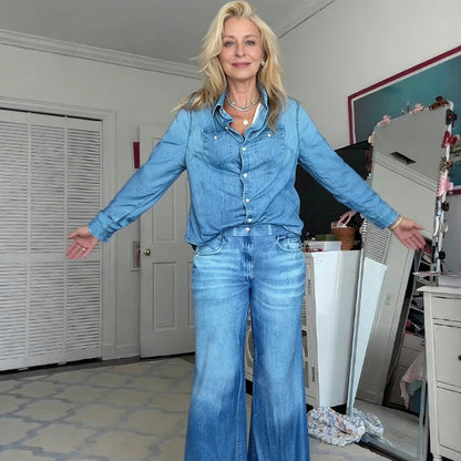 👖 50% DE RÉDUCTION! 🌙 Pyjama Femme Fausse Toile de Jean – 2 Pièces Doux & Confortable, Pour Dormir ou Style Décontracté 🏠