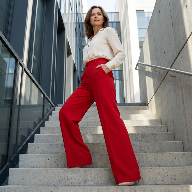 👖🌸💕 PROMO -50% ! Pantalon Femme Taille Haute à Jambes Larges – Tissu Fluide, Couleur Unie & Élégant (7 Couleurs, S-XL)