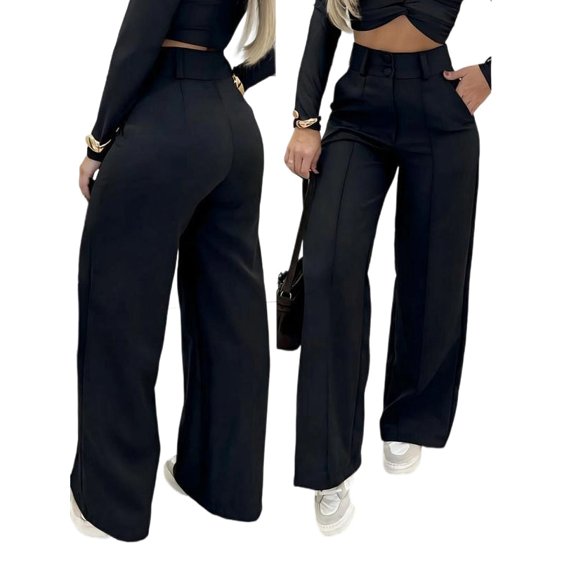 👖🌸💕 PROMO -50% ! Pantalon Femme Taille Haute à Jambes Larges – Tissu Fluide, Couleur Unie & Élégant (7 Couleurs, S-XL)
