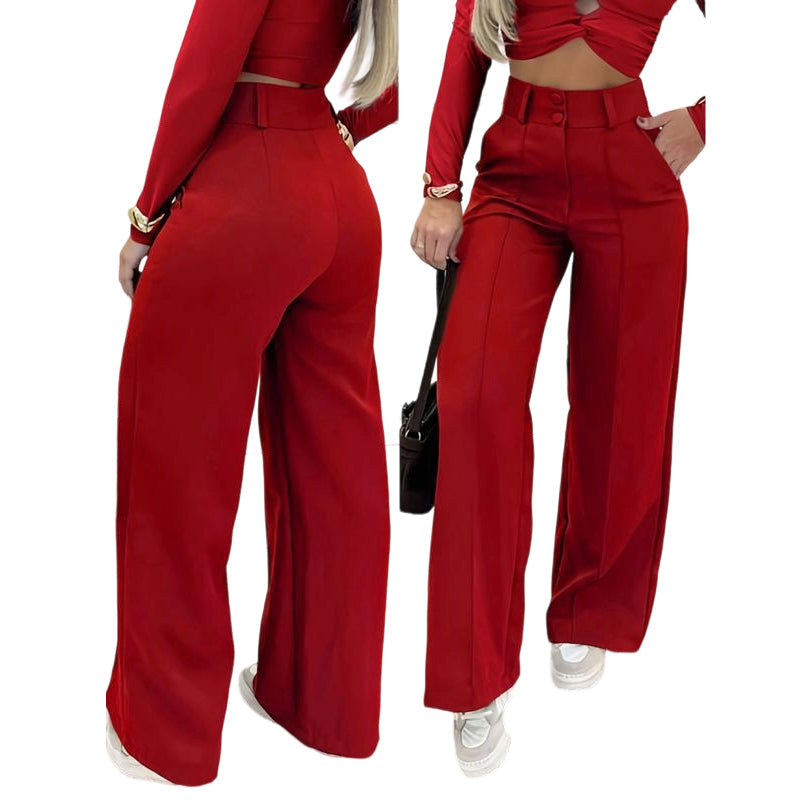 👖🌸💕 PROMO -50% ! Pantalon Femme Taille Haute à Jambes Larges – Tissu Fluide, Couleur Unie & Élégant (7 Couleurs, S-XL)