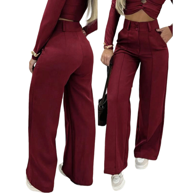 👖🌸💕 PROMO -50% ! Pantalon Femme Taille Haute à Jambes Larges – Tissu Fluide, Couleur Unie & Élégant (7 Couleurs, S-XL)