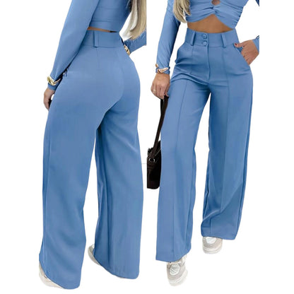 👖🌸💕 PROMO -50% ! Pantalon Femme Taille Haute à Jambes Larges – Tissu Fluide, Couleur Unie & Élégant (7 Couleurs, S-XL)