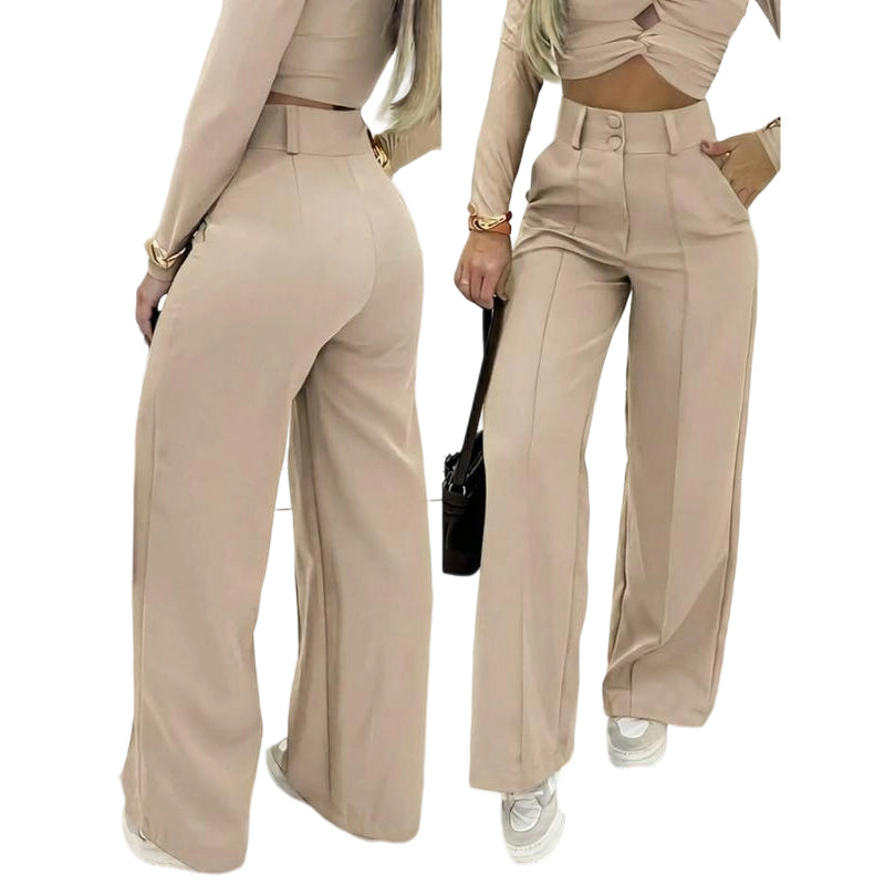 👖🌸💕 PROMO -50% ! Pantalon Femme Taille Haute à Jambes Larges – Tissu Fluide, Couleur Unie & Élégant (7 Couleurs, S-XL)