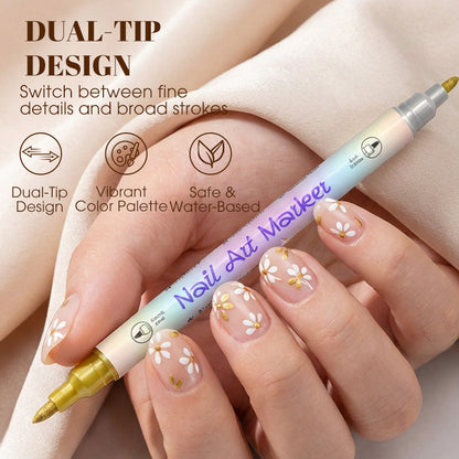 🥳 Grande promotion 2026 🥳💞 Plus de 50 000 unités vendues ! ✨🎨 50 % de rabais ! Stylo à ongles à double embout — Séchage rapide, sans lampe UV. Embout fin et pinceau. 12 ou 24 couleurs éclatantes. 💅🖌️