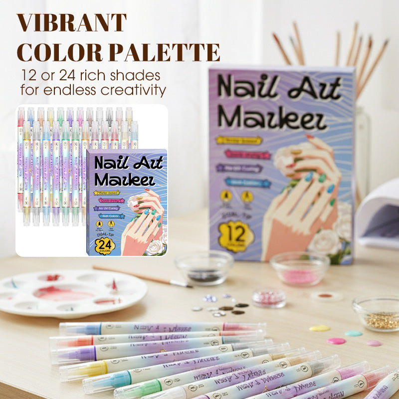 🥳 Grande promotion 2026 🥳💞 Plus de 50 000 unités vendues ! ✨🎨 50 % de rabais ! Stylo à ongles à double embout — Séchage rapide, sans lampe UV. Embout fin et pinceau. 12 ou 24 couleurs éclatantes. 💅🖌️