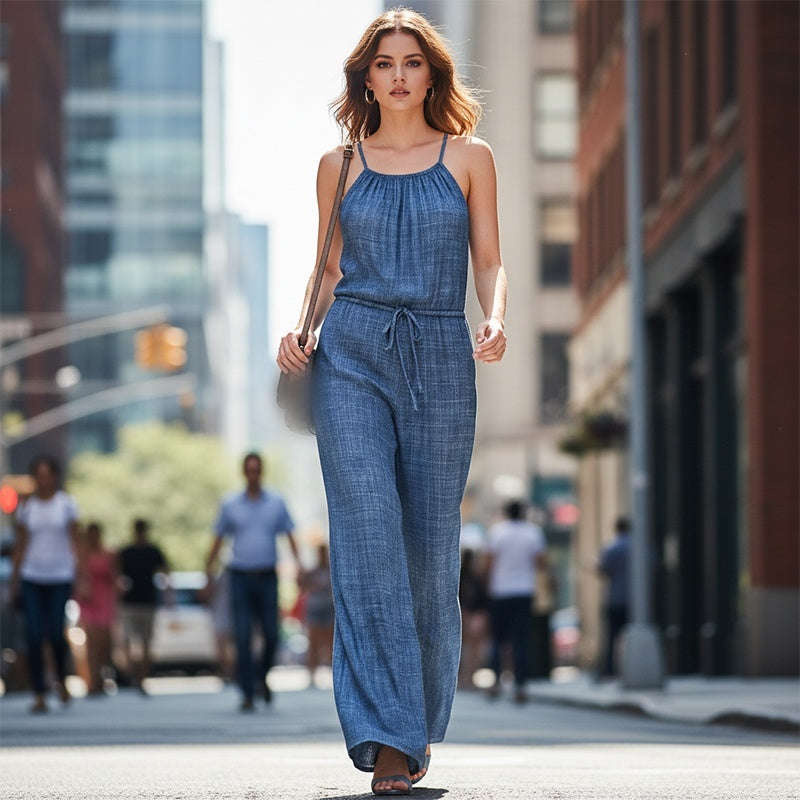 ✨☁️Combinaison d'été sans manches à cordon coulissant à la taille pour femme👗