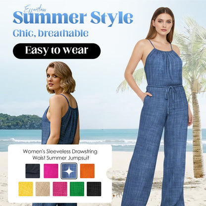 ✨☁️Combinaison d'été sans manches à cordon coulissant à la taille pour femme👗