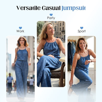 ✨☁️Combinaison d'été sans manches à cordon coulissant à la taille pour femme👗