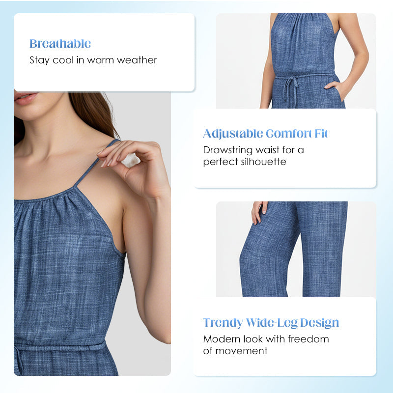 ✨☁️Combinaison d'été sans manches à cordon coulissant à la taille pour femme👗