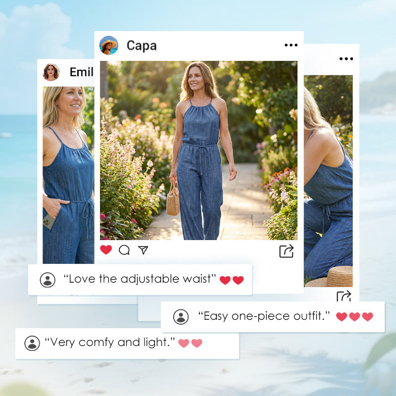 ✨☁️Combinaison d'été sans manches à cordon coulissant à la taille pour femme👗