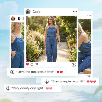 ✨☁️Combinaison d'été sans manches à cordon coulissant à la taille pour femme👗