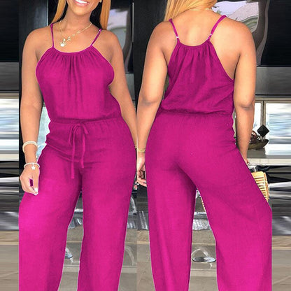 ✨☁️Combinaison d'été sans manches à cordon coulissant à la taille pour femme👗